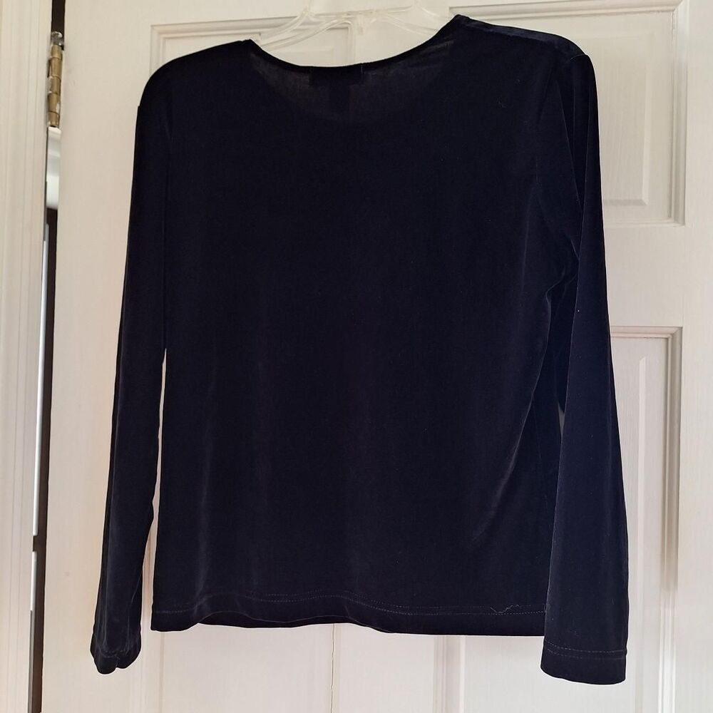 Black Velvet Top Minimalist Stretchy Y2K Holiday Capsule Womens M - Picture 5 of 9